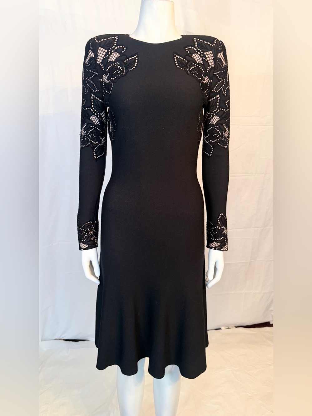 Alexander McQueen Black Long-Sleeve Lace Inset Dress